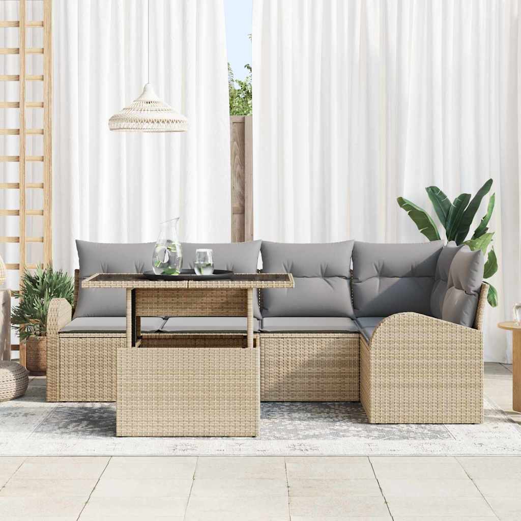 vidaXL 6-delige tuinsofa set met kussens in beige poly rattan