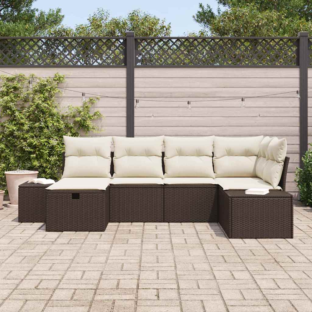 vidaXL 6-delige tuinsofa set met kussens bruin poly rattan