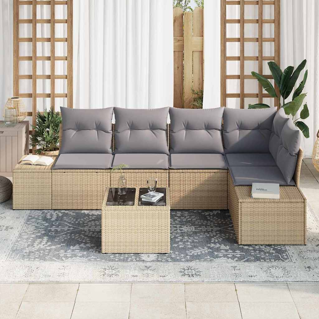 vidaXL 6-delige tuinsofacombinatie met kussens, zwart poly rattan.