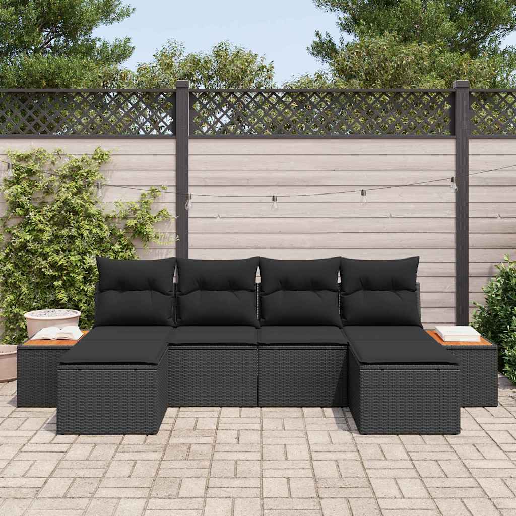 vidaXL 6-delige tuinsofa set met kussens zwart poly rattan acacia