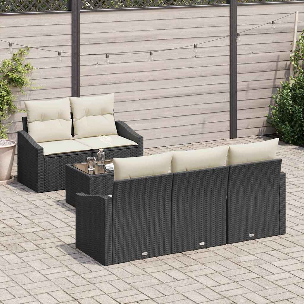vidaXL 6-delige tuinsofa set met kussens in zwart poly riet