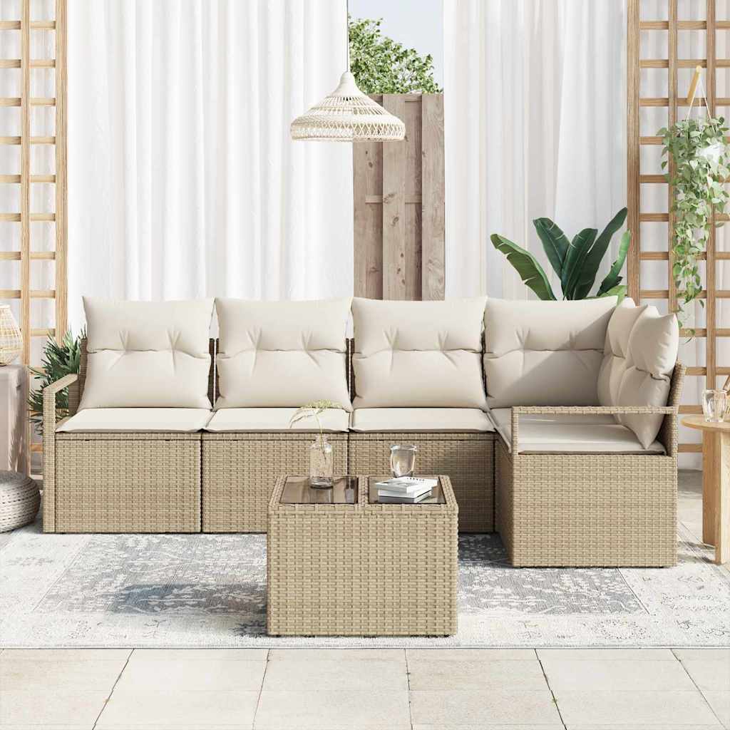 vidaXL 6-delige tuinset met kussens in bruin van poly rattan