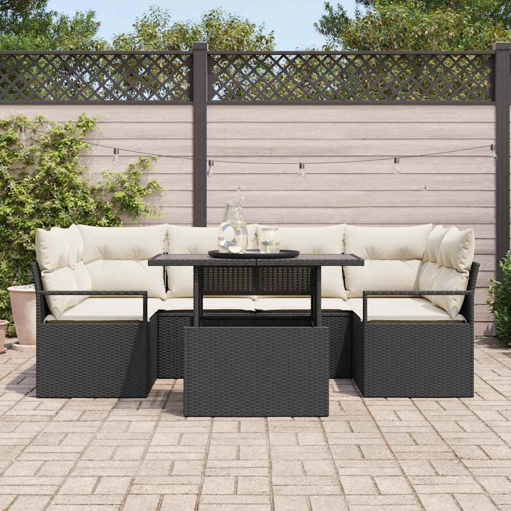 vidaXL 7-delige tuinsofa set met kussens zwart poly rattan