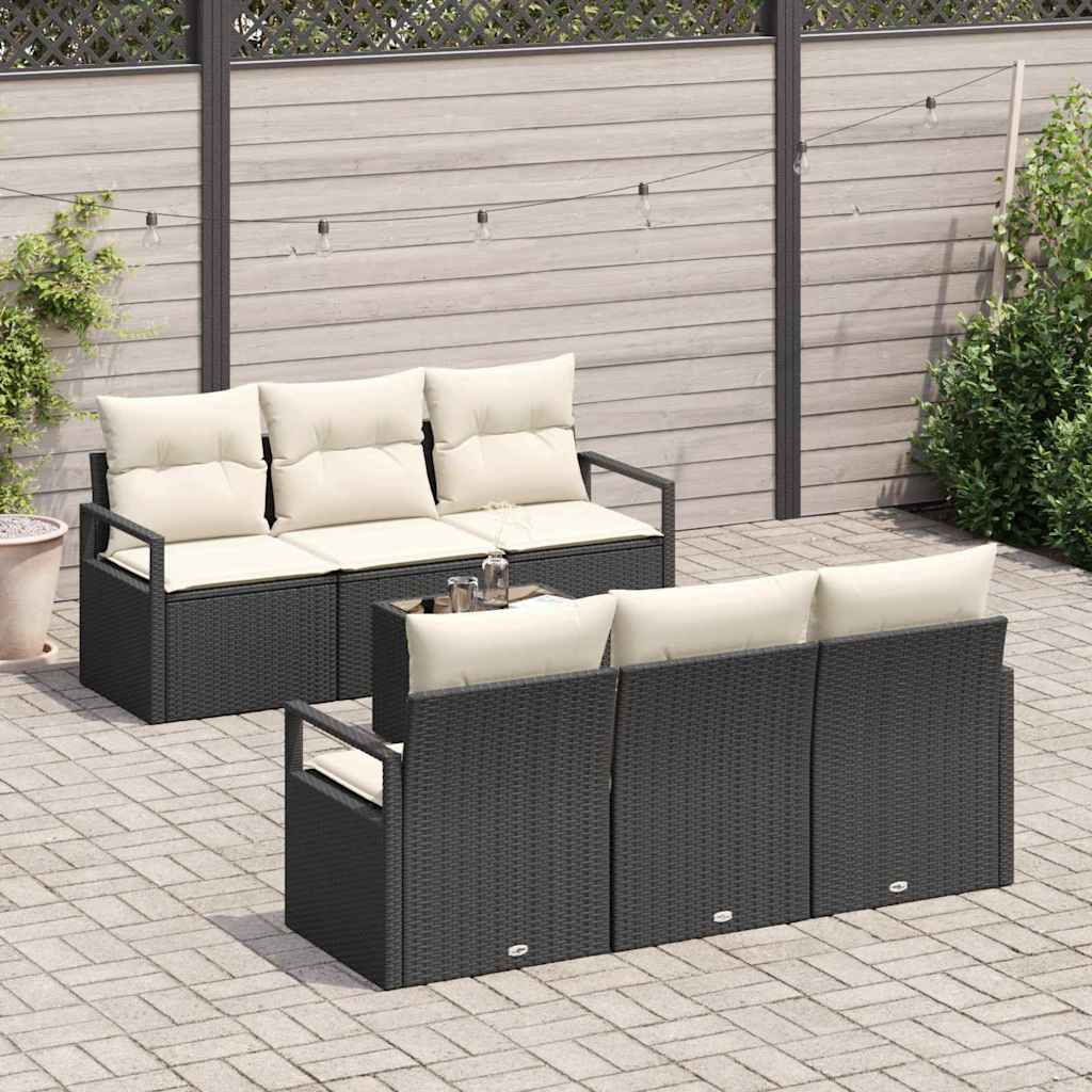 vidaXL 7-delige Tuinbankenset met kussens poly rattan zwart