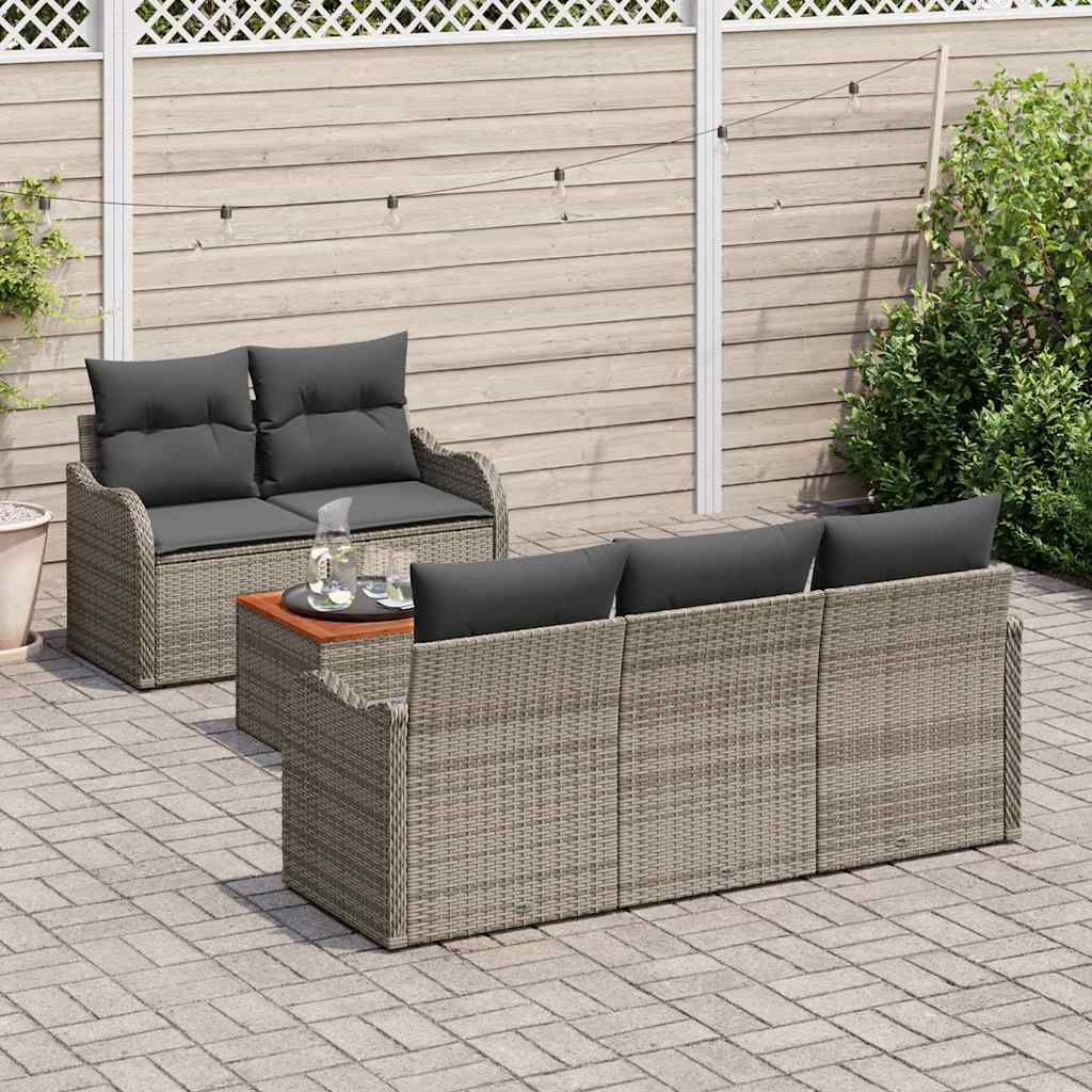 vidaXL 6-delige tuinset met kussens in grijs poly riet en acacia