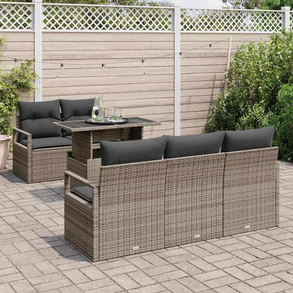 vidaXL 6-delige Tuin Sofa Set met Kussens - Grijs, Poly Riet