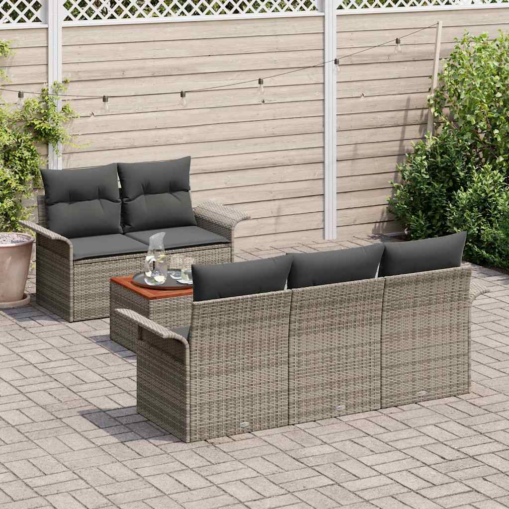 vidaXL 6-delige tuinsofa set met kussens in grijs van poly rattan en acacia