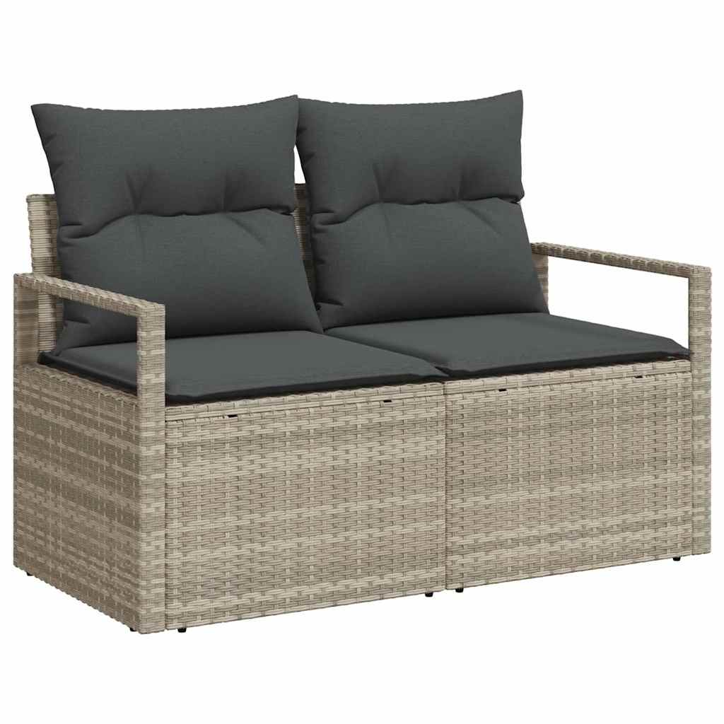 vidaXL 7-delige Tuinbankenset met kussens poly rattan lichtgrijs