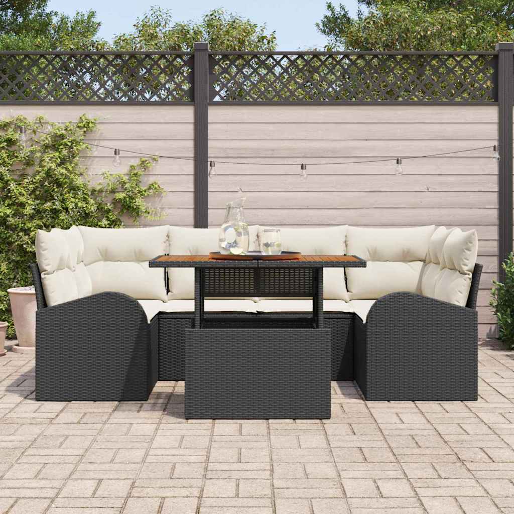 vidaXL 7-delige Tuinset met kussens poly rattan acaciahout zwart