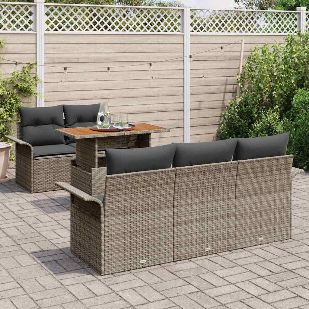 vidaXL 6-delige tuinsofa set met kussens, grijs poly riet en acacia