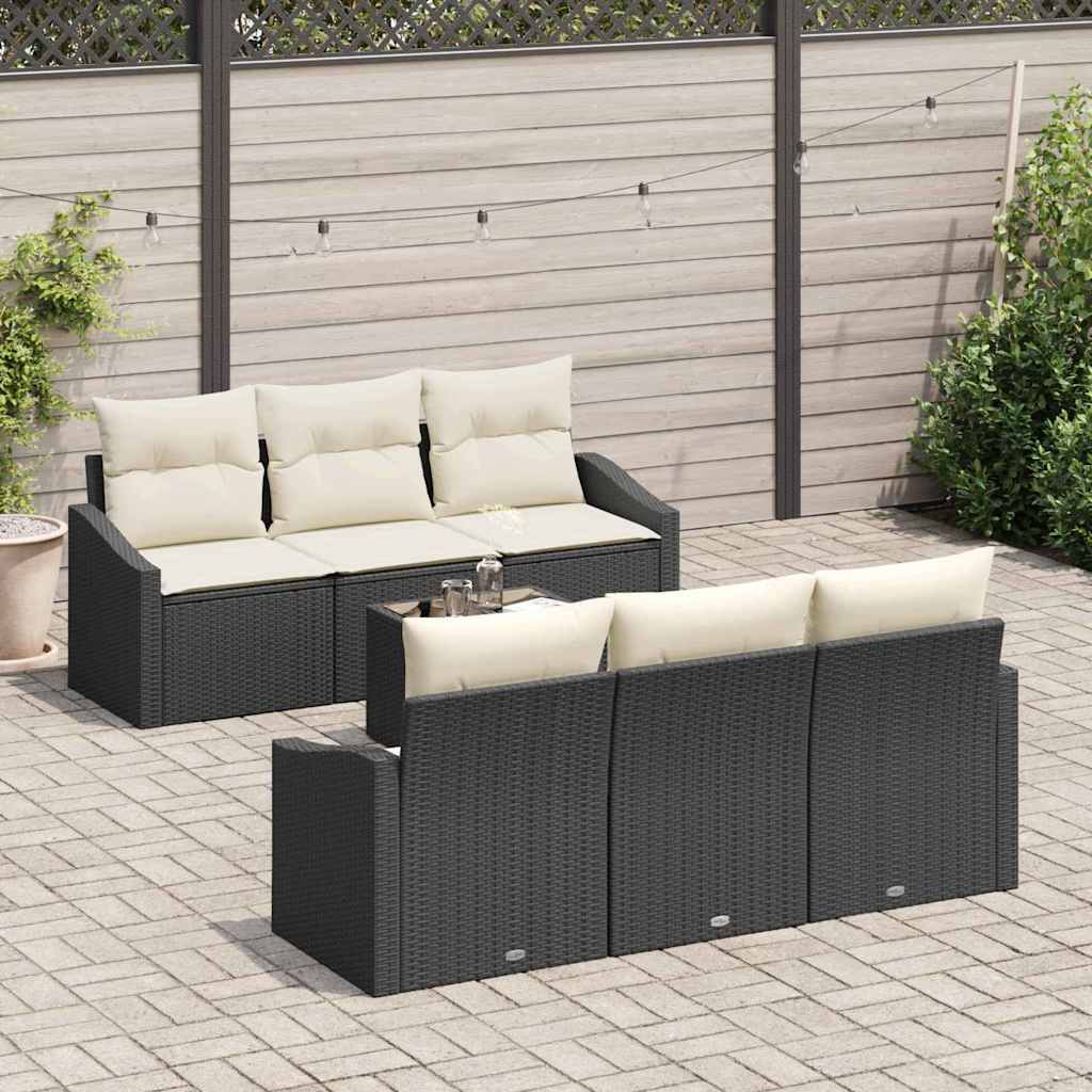 vidaXL 7-delige ligbedset met kussens zwart poly rattan