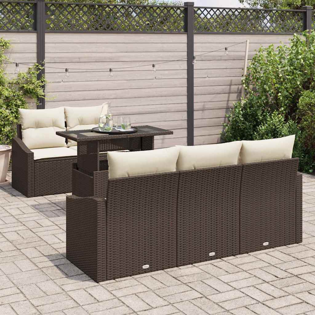 vidaXL 6-delige tuinsofa set met kussens, bruin poly rattan