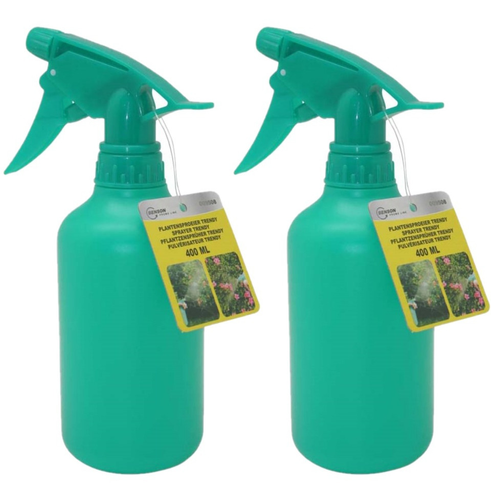 Benson Plantenspuit - 2x stuks - 400 ml - groen - compact - plantensproeier - vernevelaar -