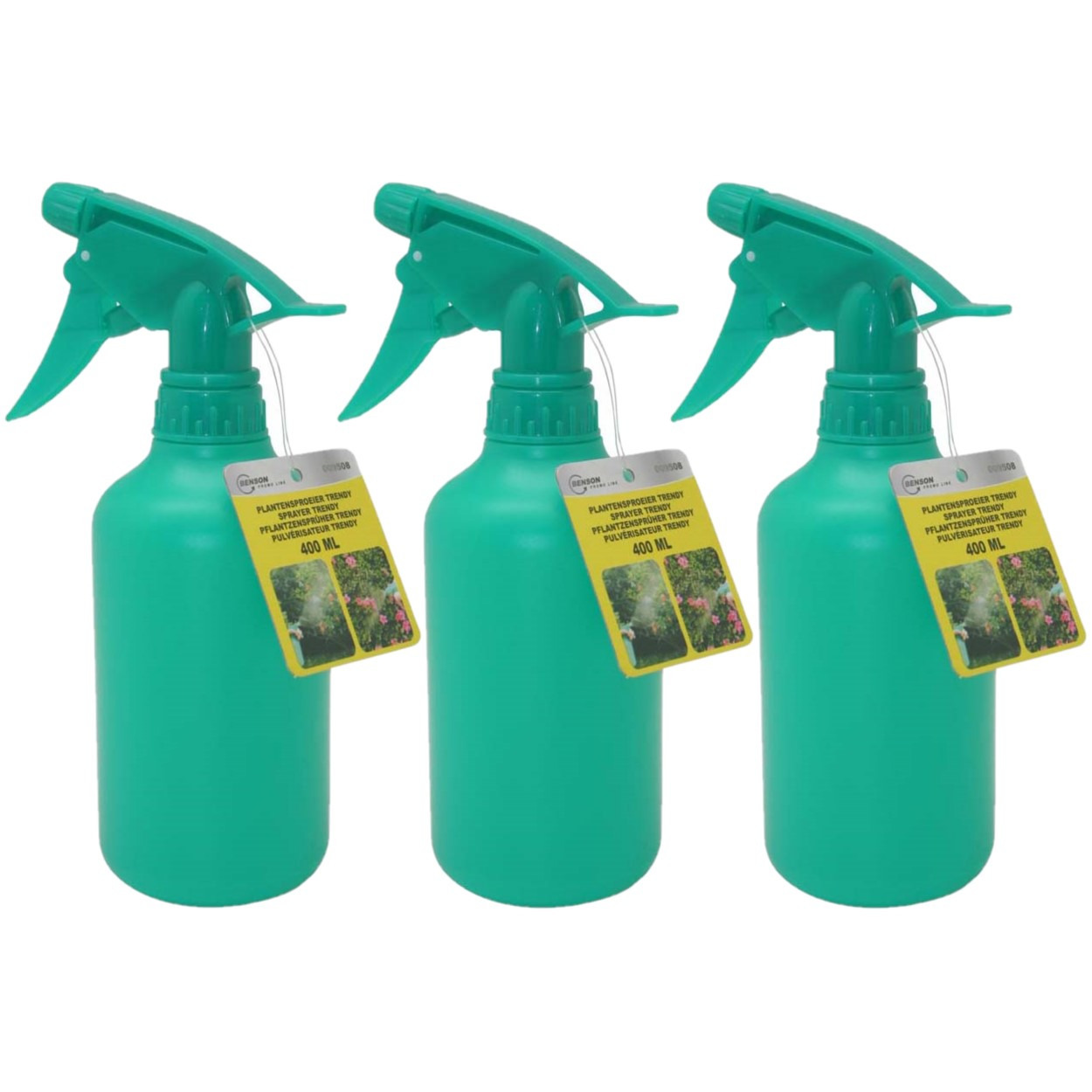 Benson Plantenspuit - 3x stuks - 400 ml - groen - compact - plantensproeier - vernevelaar -