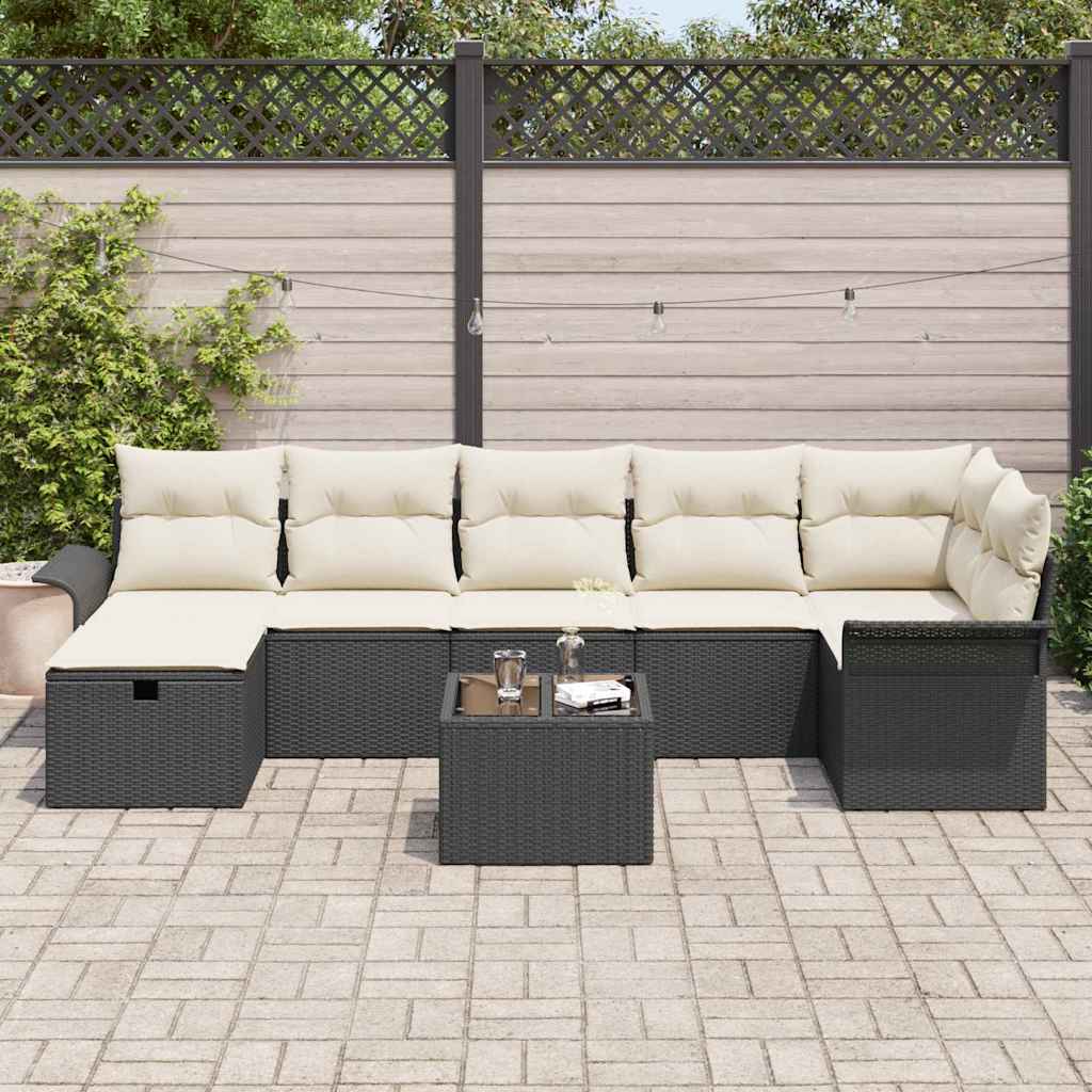 vidaXL 8-delige tuinset met kussens zwart poly riet