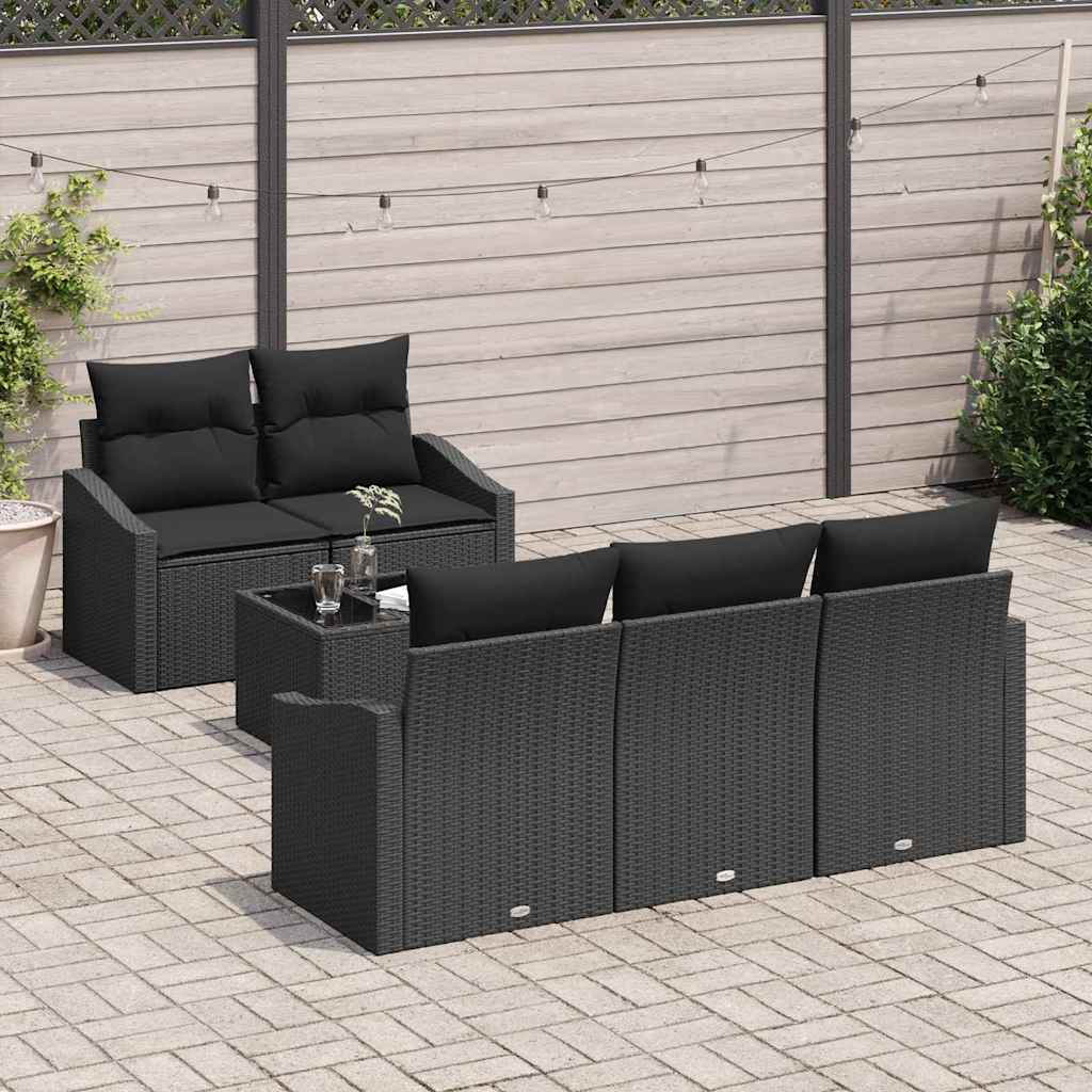 vidaXL 6-delige tuinsofa set met kussens zwart poly rattan