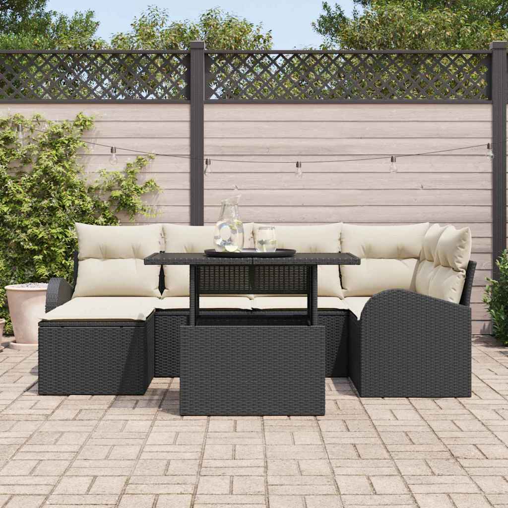 vidaXL 7-delige tuinsofa set met kussens in zwart poly rattan