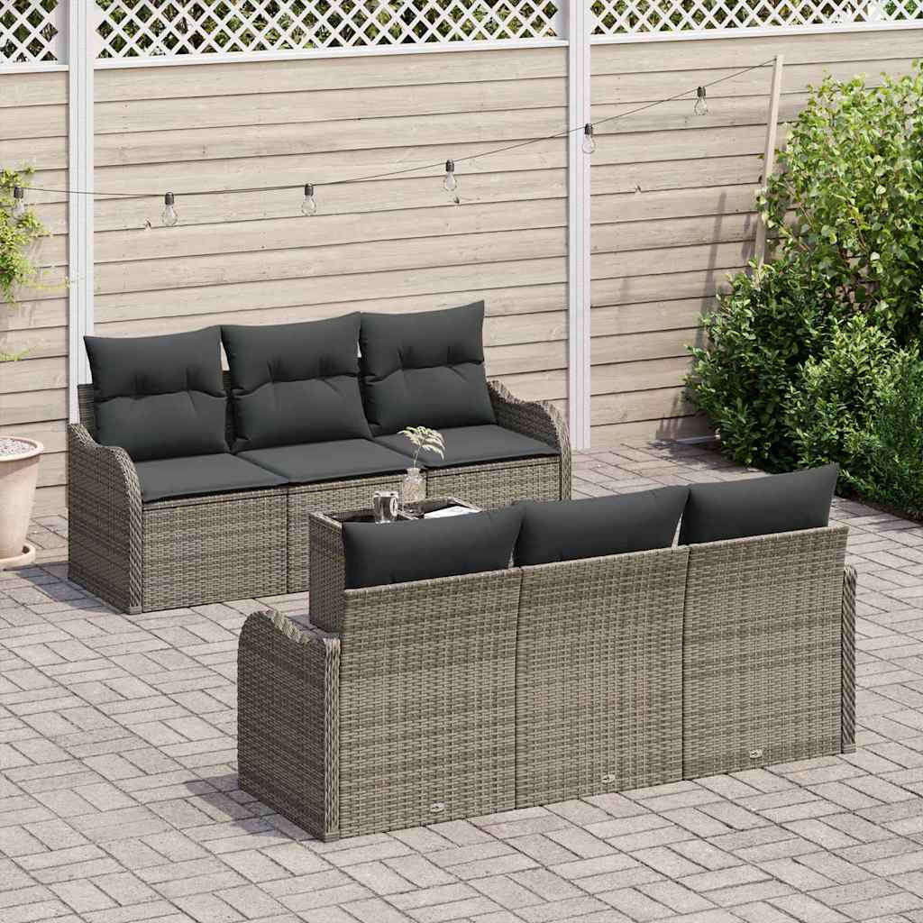 vidaXL 7-delige tuinset met kussen Grijs Poly Rattan
