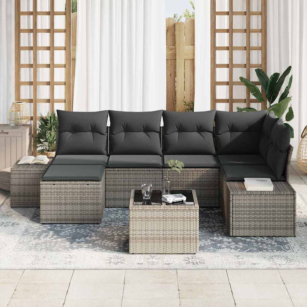 vidaXL 6-Delige Tuin Sofa Set met Kussens in het Zwart van Poly Rattan
