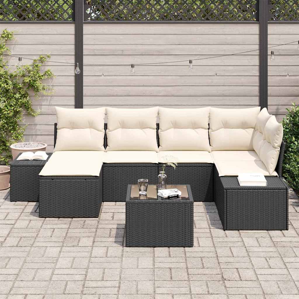 vidaXL 6-delige tuinbankset met kussens, bruin poly rattan
