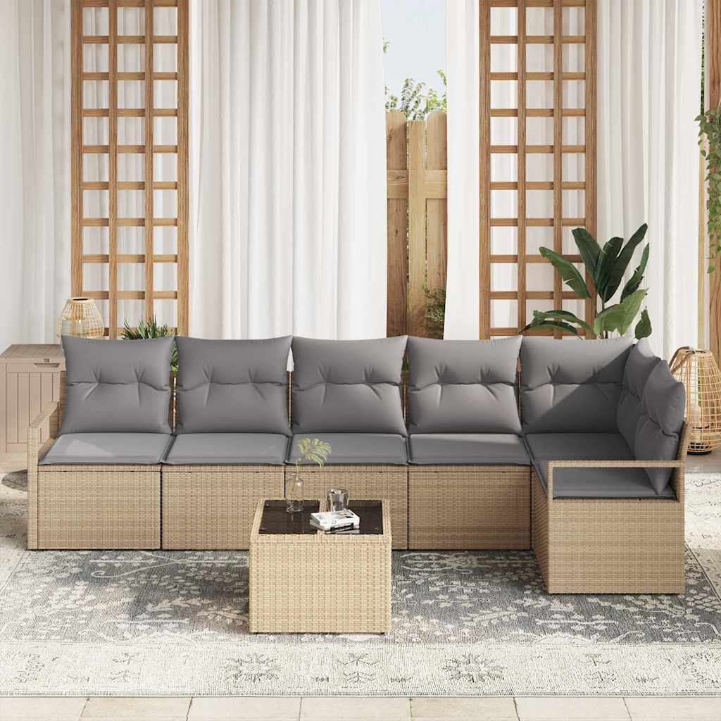 vidaXL 7-delige tuinset met kussens in zwart poly rattan