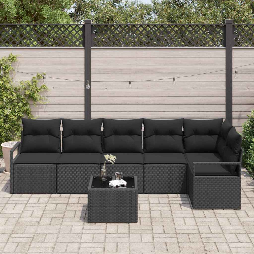 vidaXL 7-delige tuinbank set met kussens in beige poly riet