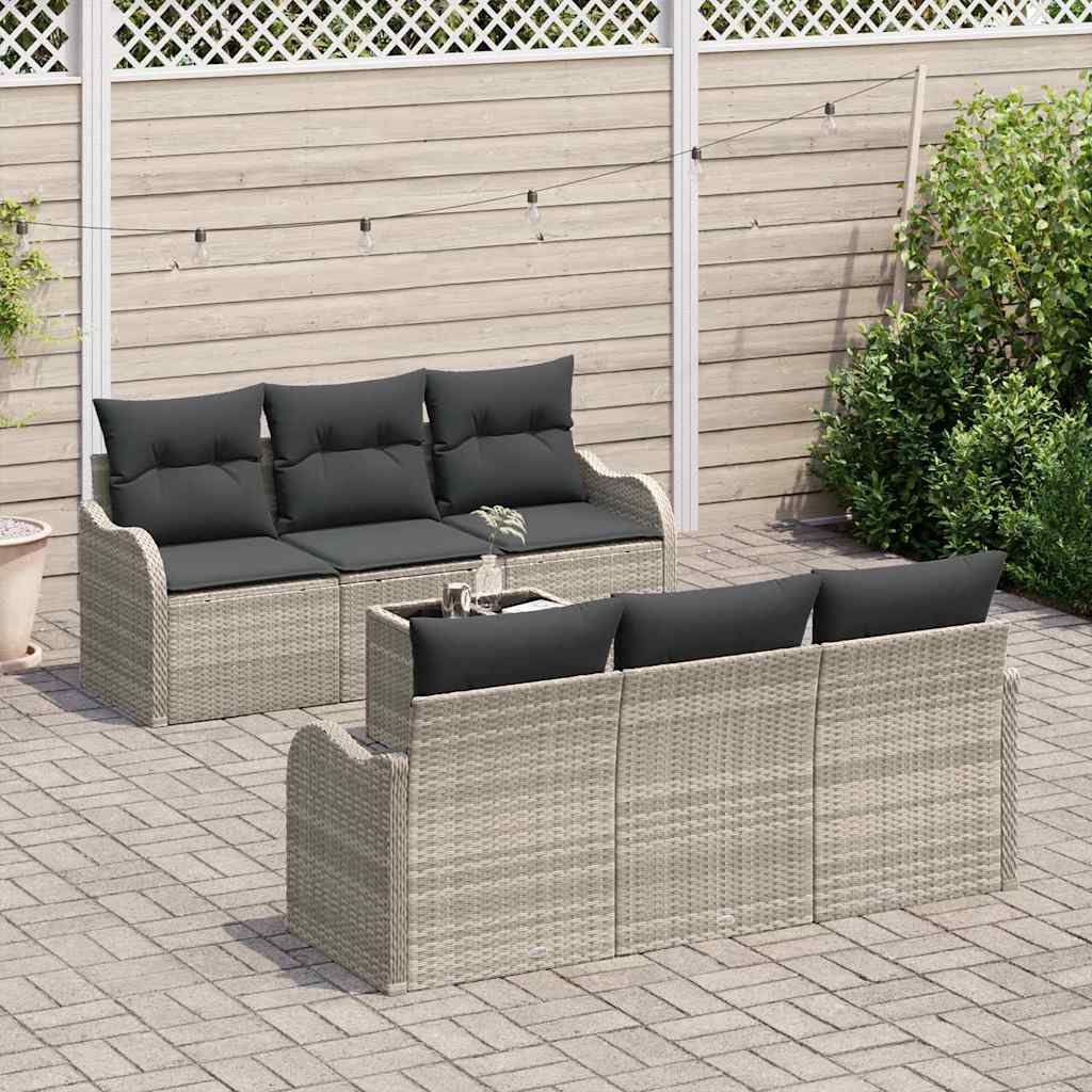 vidaXL 7-delige tuinset met kussens lichtgrijs poly rattan