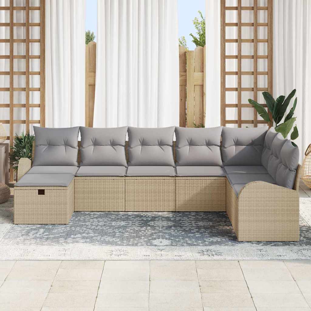 vidaXL 8-delige tuinsofa set met kussens in beige poly rattan