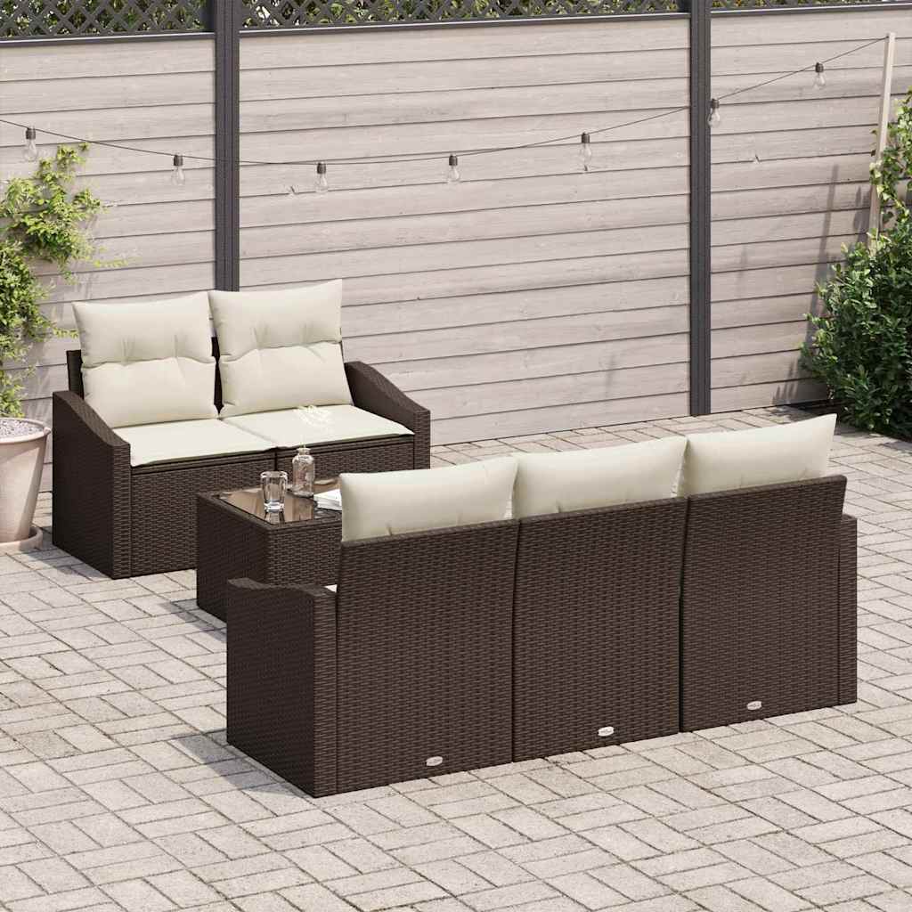 vidaXL 6-delige tuinset met kussens in bruin poly riet
