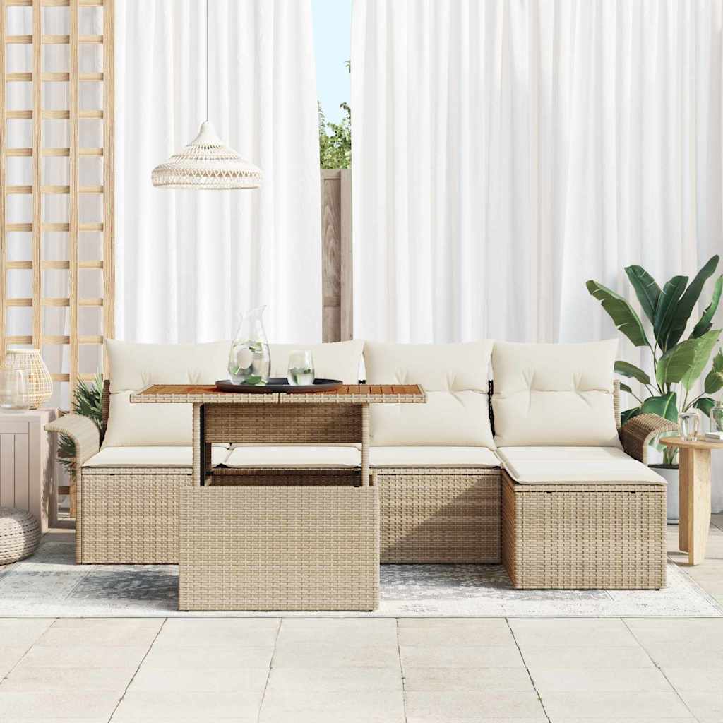 vidaXL 6-delige tuinsofa set met beige kussens van poly rattan