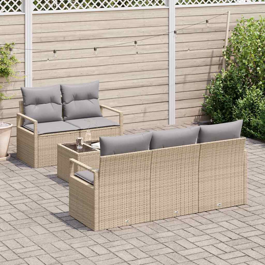 vidaXL 6-delige tuinsofa set met kussens in beige van poly rattan