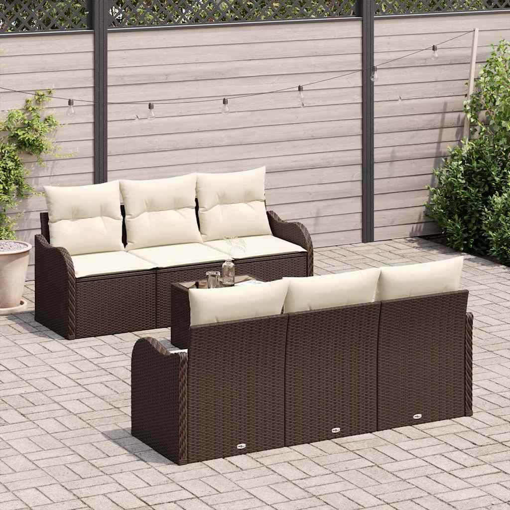 vidaXL 7-delige tuinsofa set met kussens bruin poly rattan
