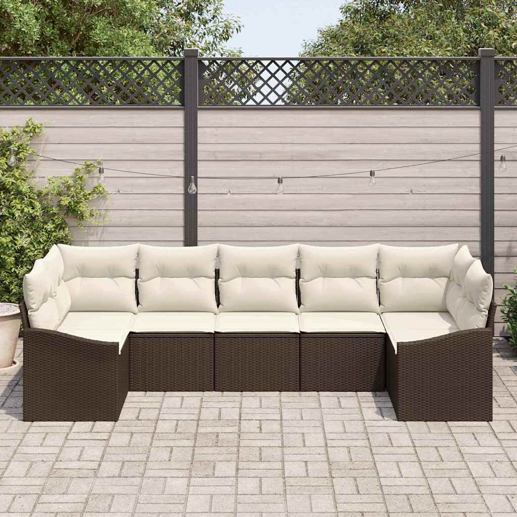 vidaXL 7-delige tuinset met kussens - bruin poly rattan