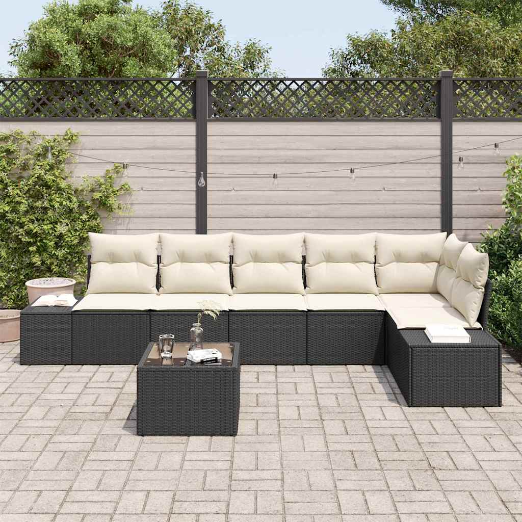 vidaXL 7-delige tuinset met kussens, zwart poly rattan