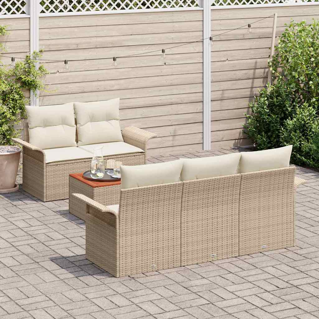 vidaXL 6-delige tuinsofa set met kussens in beige, poly rattan en acacia