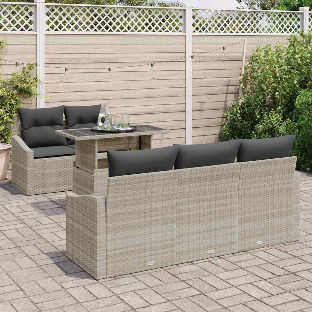 vidaXL 6-delige tuinset met kussens in lichtgrijs poly rattan