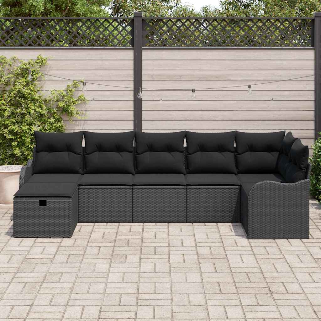 vidaXL 7-delige tuinsofa set met kussens in zwart polyrattan