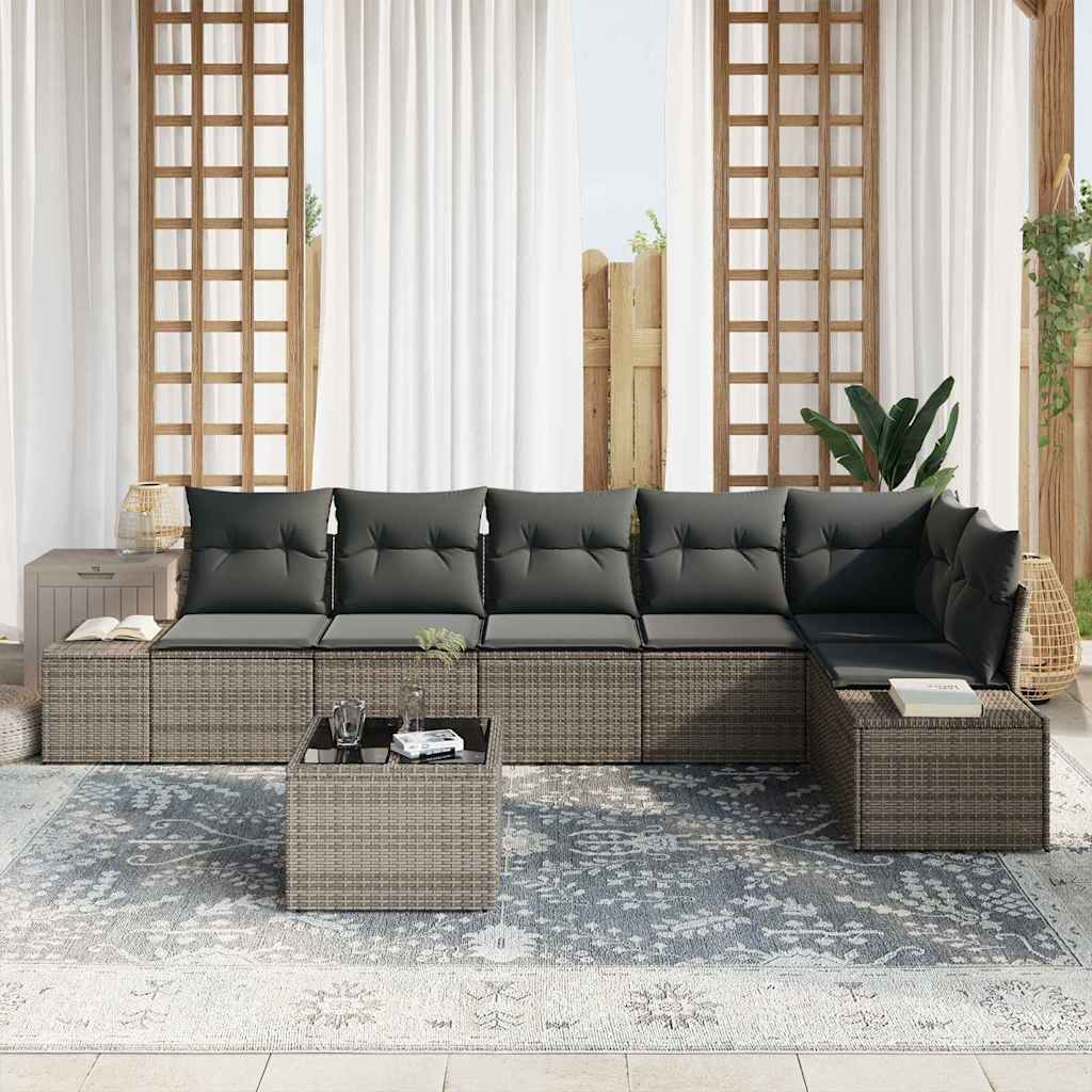 vidaXL 6-delige tuinset met kussens in zwart poly rattan