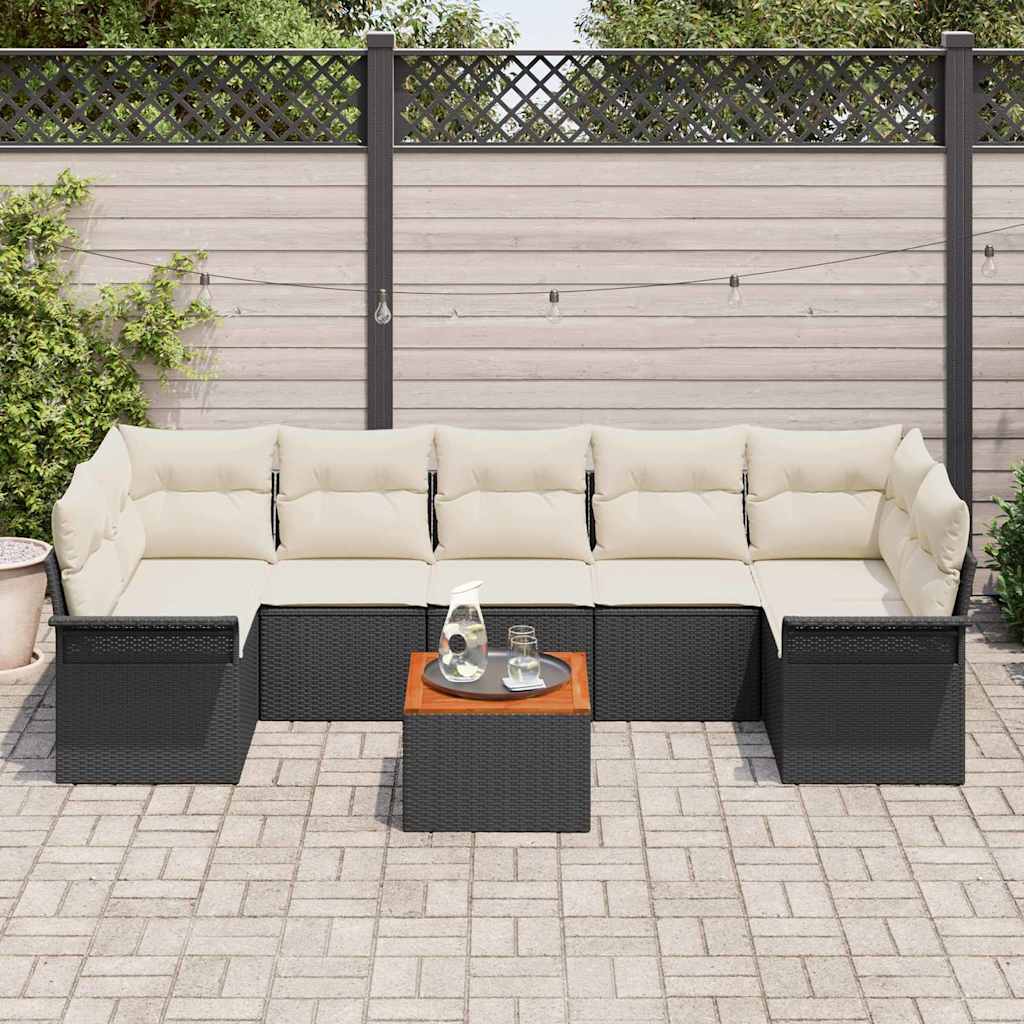 vidaXL 8-delige tuinsofa set met kussens, zwart poly rattan en acacia.