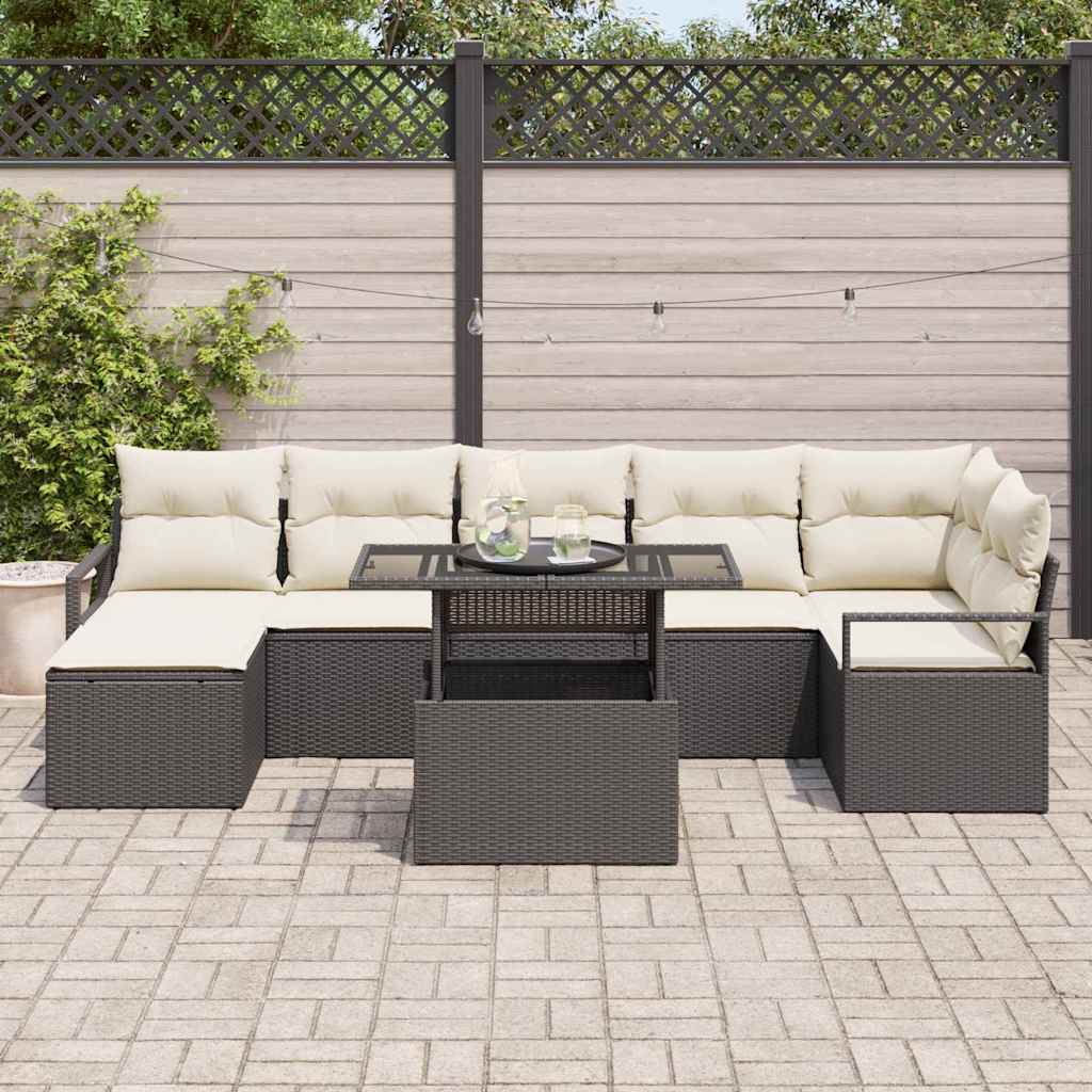 vidaXL 8-delige loungeset voor de tuin met kussens in zwart van poly rattan