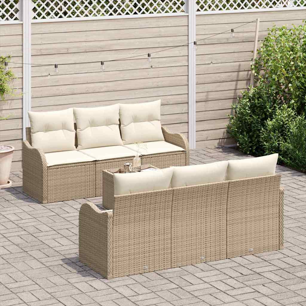 vidaXL 7-delige Tuinbankenset met kussens poly rattan beige