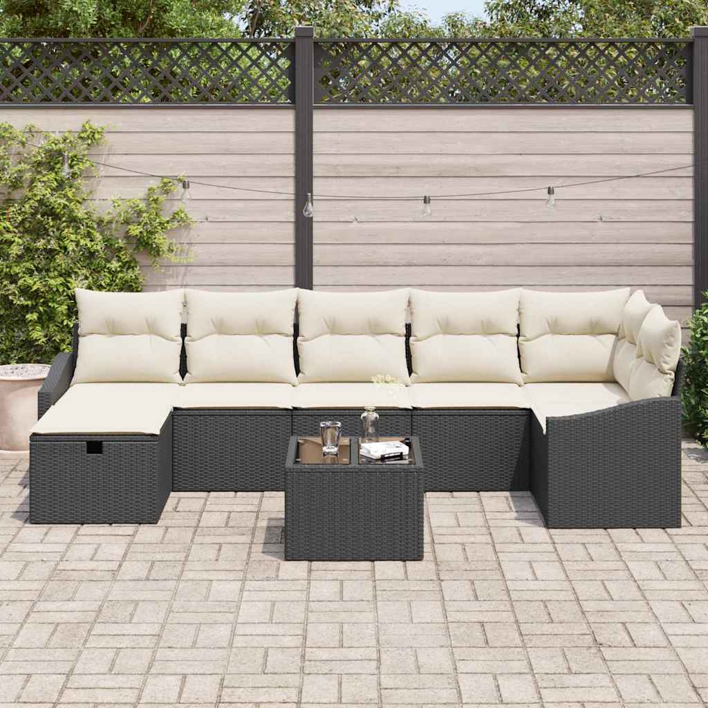 vidaXL 8-delige Tuinbankenset met kussens poly rattan zwart