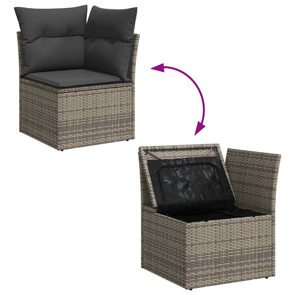 vidaXL 8-delige tuinset met kussens in grijs poly rattan