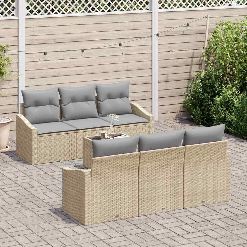 vidaXL 7-delige tuinset met kussens in beige poly rattan
