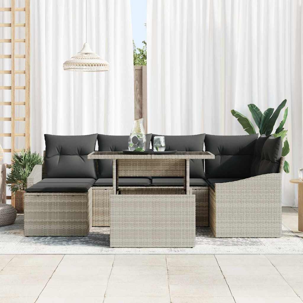 vidaXL 7-delige tuinsofa set met kussens in lichtgrijs van poly rattan