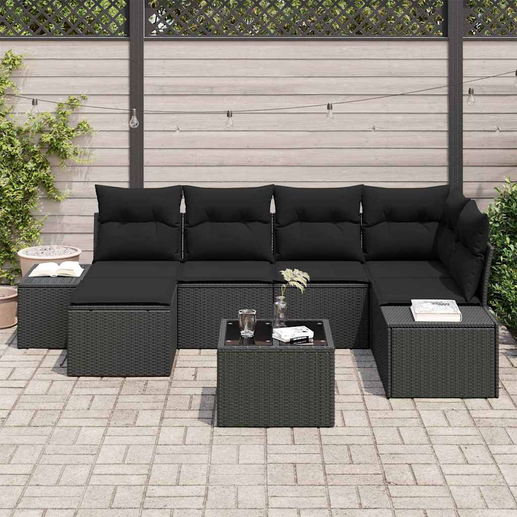 vidaXL 7-delige tuinsofa set met kussens in beige poly rattan