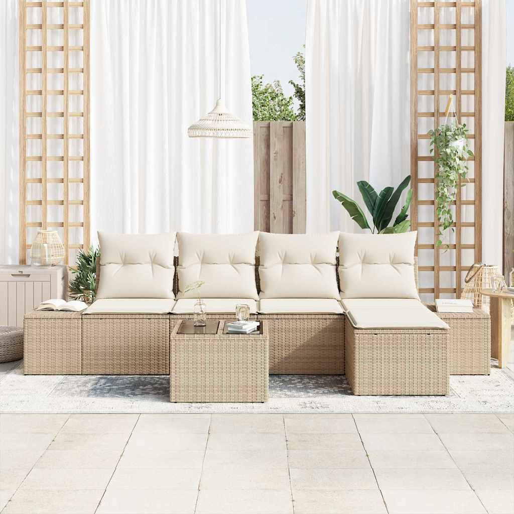 vidaXL 6-delige tuinset met kussens van bruin poly rattan