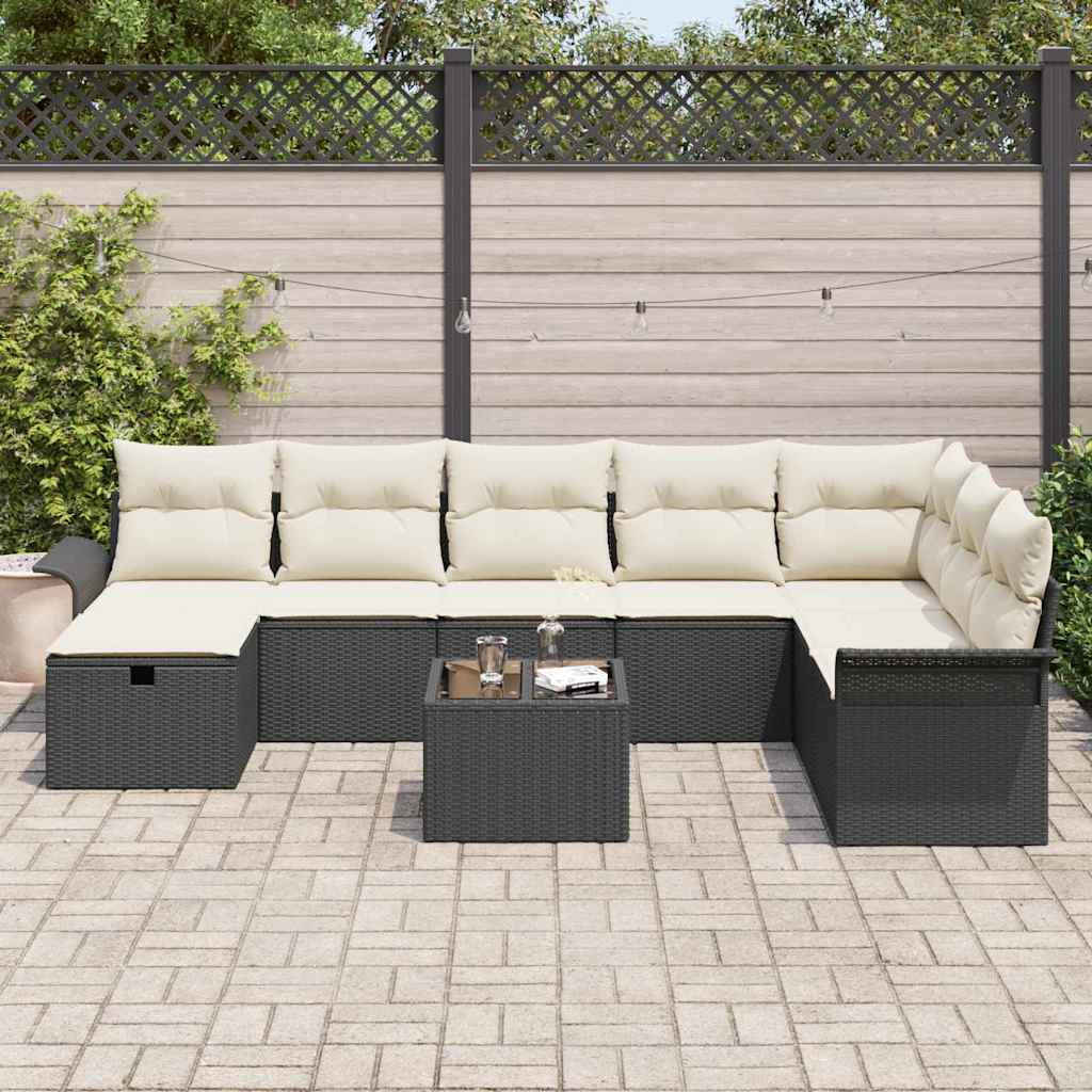 vidaXL 9-delige tuinset met kussens - zwart poly rattan