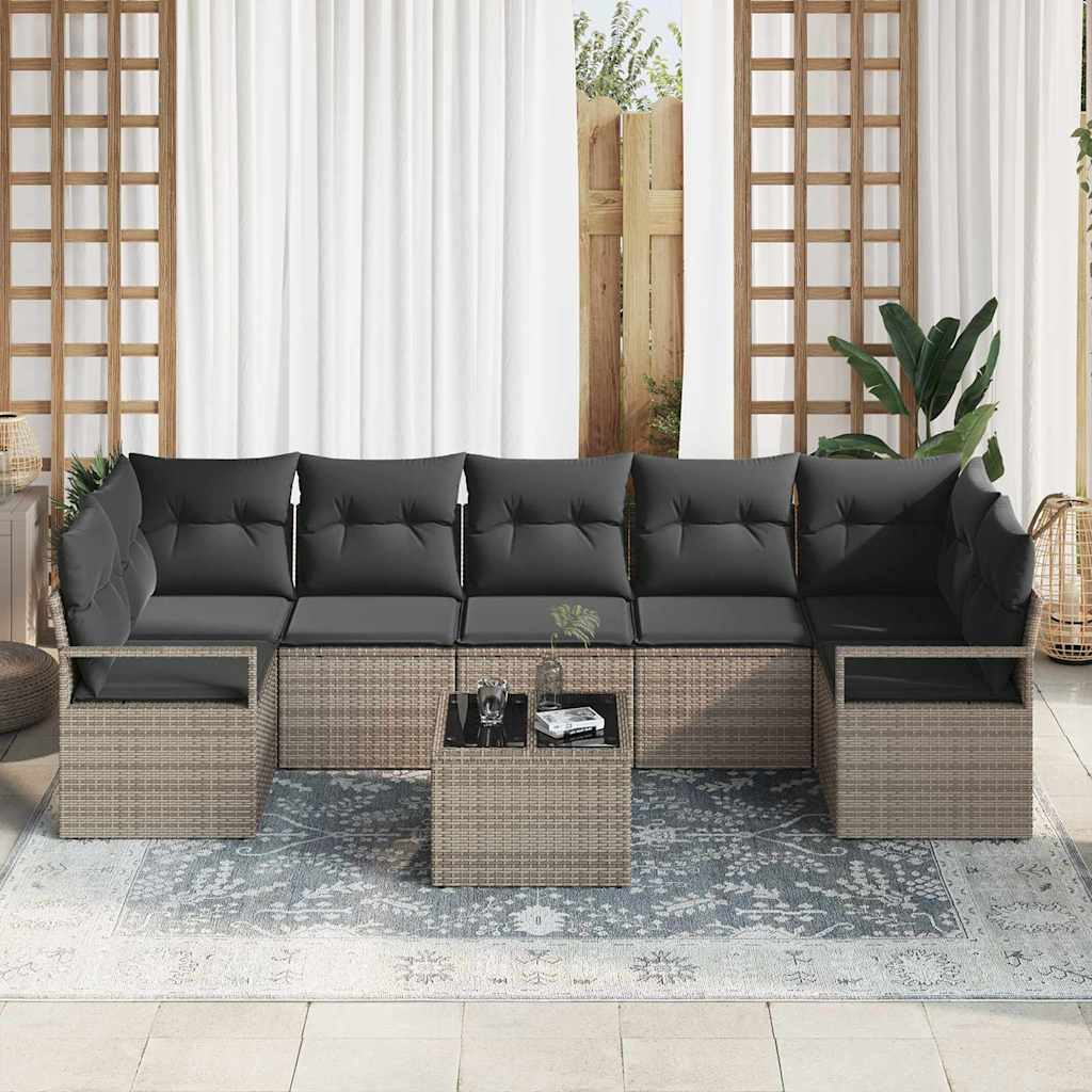 vidaXL 8-delige tuinbankset met kussens - Grijs Poly Rattan