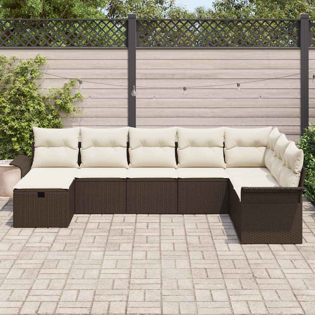 vidaXL 8-delige tuinbankset met kussens bruin poly rattan